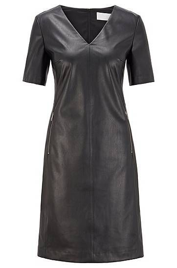 Shift dress in stretch faux leather with zip detailing