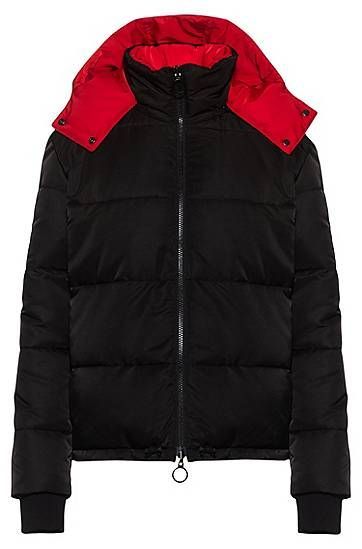 Short-length reversible jacket with contrast hood