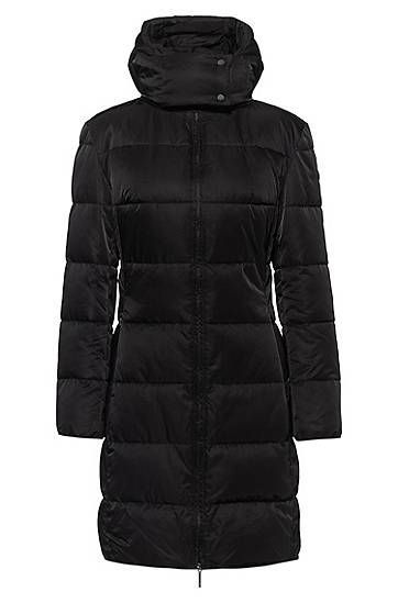 Baffle-quilted hooded jacket in water-repellent recycled fabric