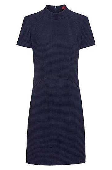 Short-sleeved dress in stretch fabric with houndstooth structure