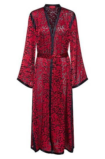 Kimono-inspired chiffon dress with burnout cherry-tree print