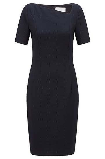 Structured-jersey shift dress with asymmetric neckline