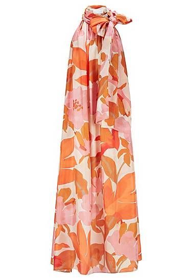 Printed-silk maxi dress with tie neck