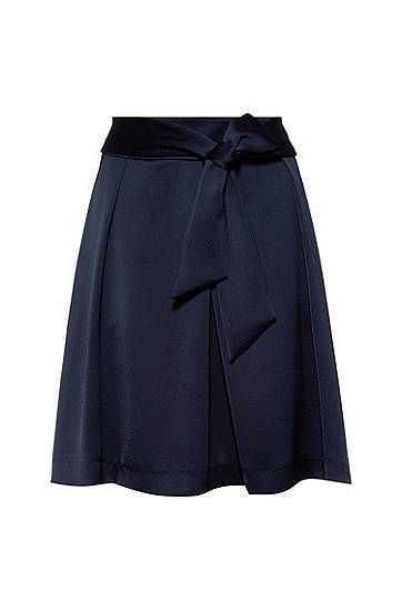 A-line skirt in hammered satin crepe with tie belt