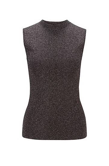 Mock-neck sleeveless top in a lustrous wool blend
