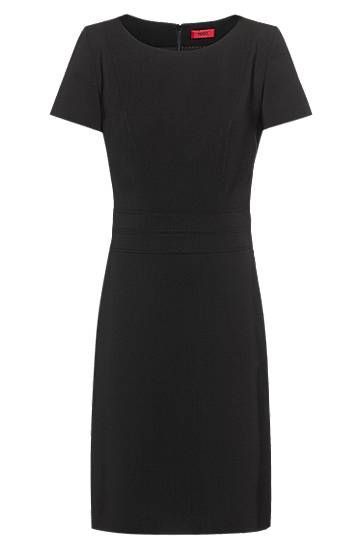 Short-sleeved shift dress in worsted stretch virgin wool