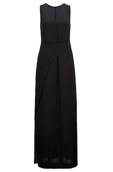 Long-length sleeveless dress in crepe georgette with twisted wrap