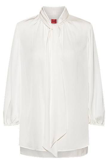 Relaxed-fit tie-neck top in stretch silk