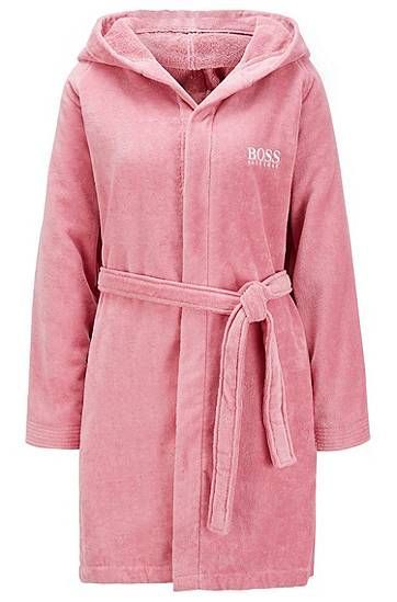 Short hooded dressing gown in Egyptian cotton