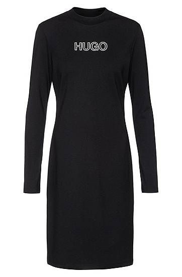 Long-sleeved dress in stretch jersey with 3D logo