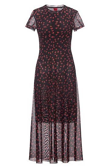 Midi-length mesh dress with all-over graphic print