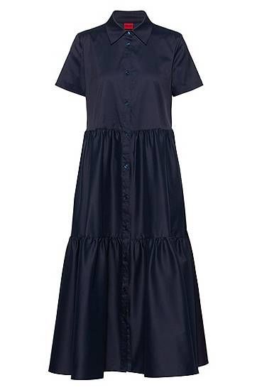 Cotton-blend shirt dress with ruffle skirt