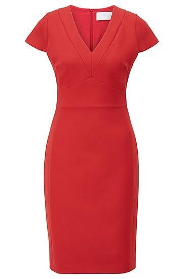 V-neck shift dress in double-faced stretch fabric