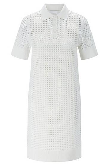 Openwork short-sleeved dress with polo collar