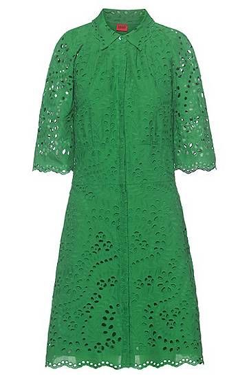 Broderie-anglaise shirt dress with scalloped edges