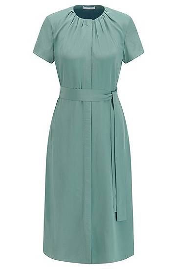 Crinkle-crepe midi dress with ruched neckline