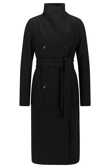 High-neck double-breasted coat in wool-blend twill
