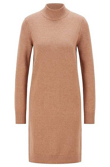 Mock-neck sweater dress in cotton and virgin wool
