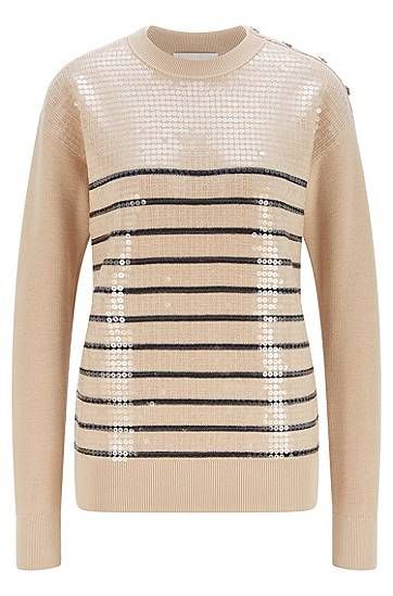 Cotton-silk sweater with stripes and sequins