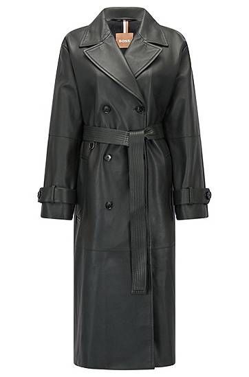 Nappa-leather trench coat with stitch-detailed belt