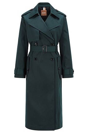 Water-repellent trench coat with belted waist