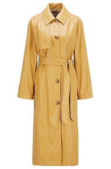 Faux-leather trench coat with stitched belt