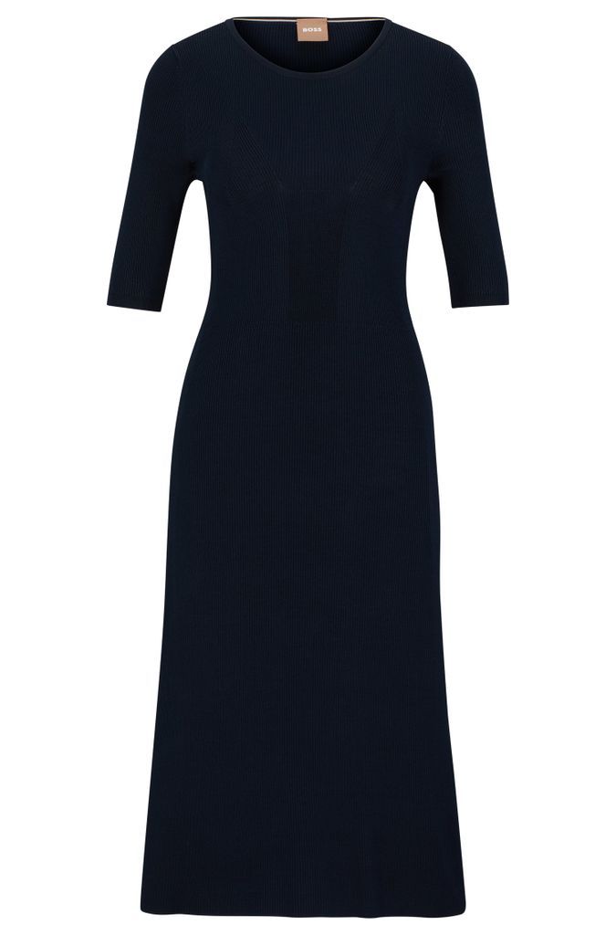 Cropped-sleeve dress with knitted structure