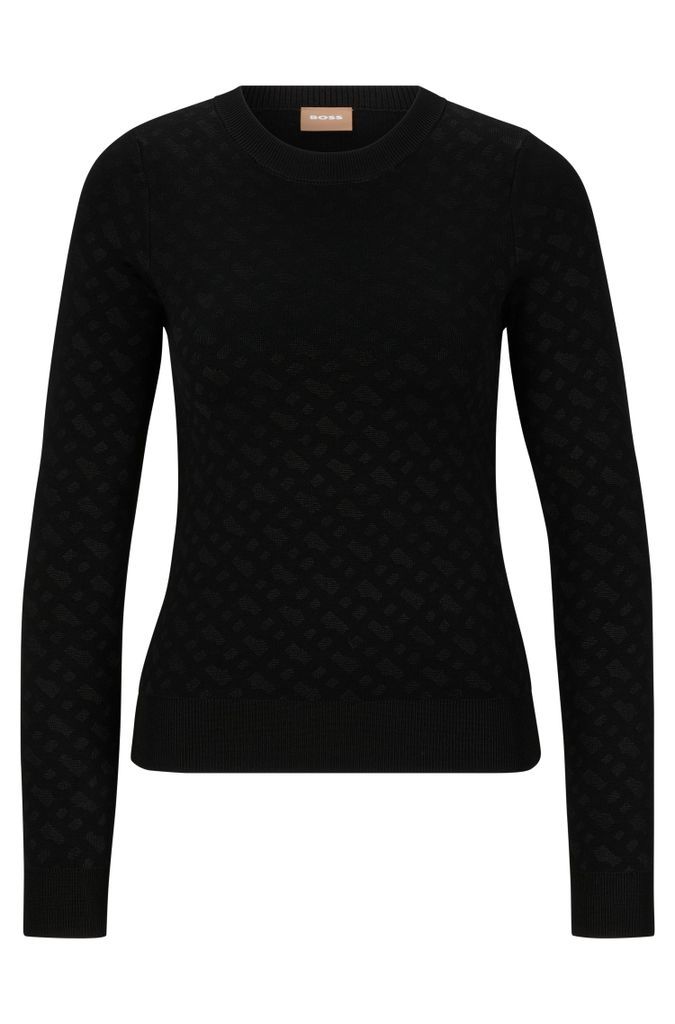 Knitted jacquard-pattern sweater with logo trim