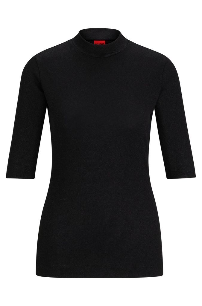 Mock-neck top in ribbed fabric with metallised fibres