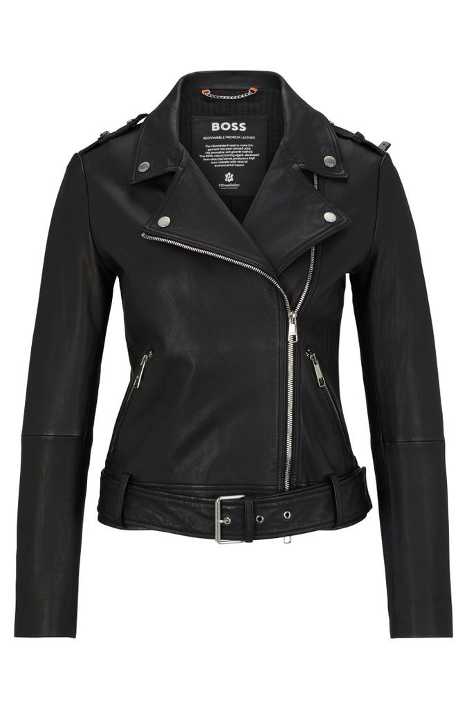 Regular-fit leather jacket with asymmetric zip