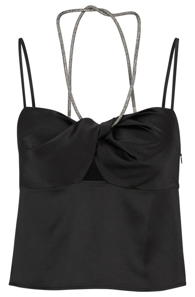 Twist-front top with crystal straps