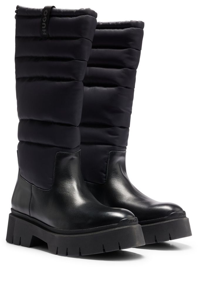 Chunky-sole boots in mixed materials with leather