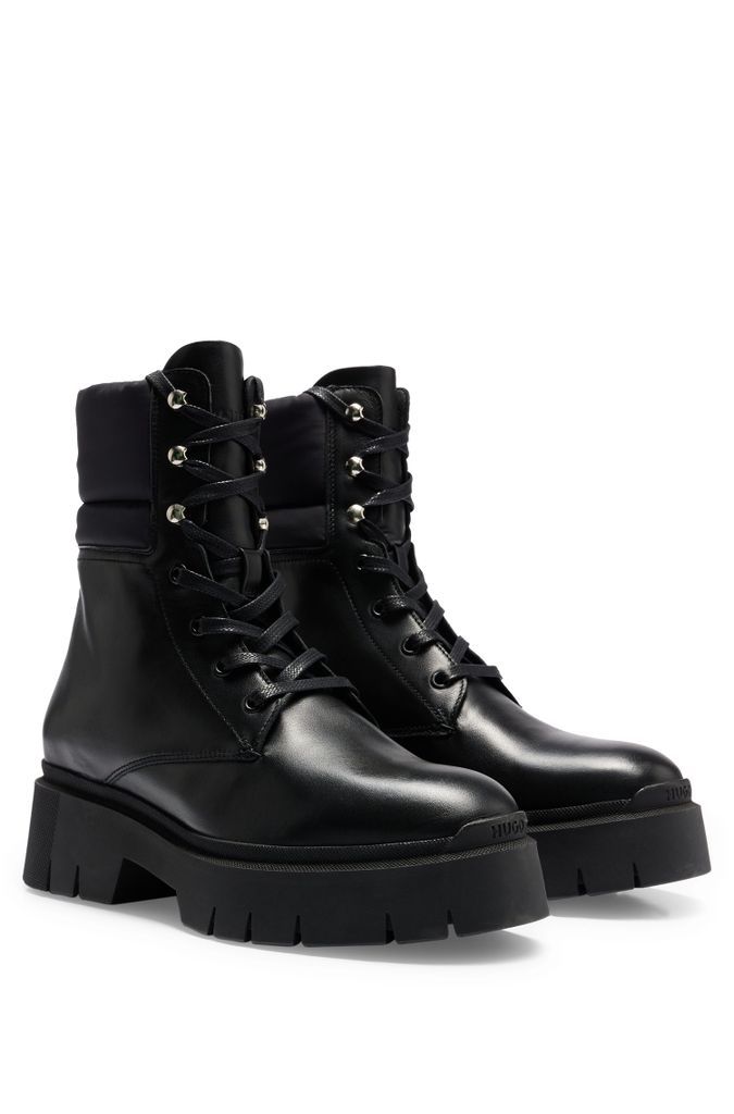 Mixed-material lace-up boots with leather details