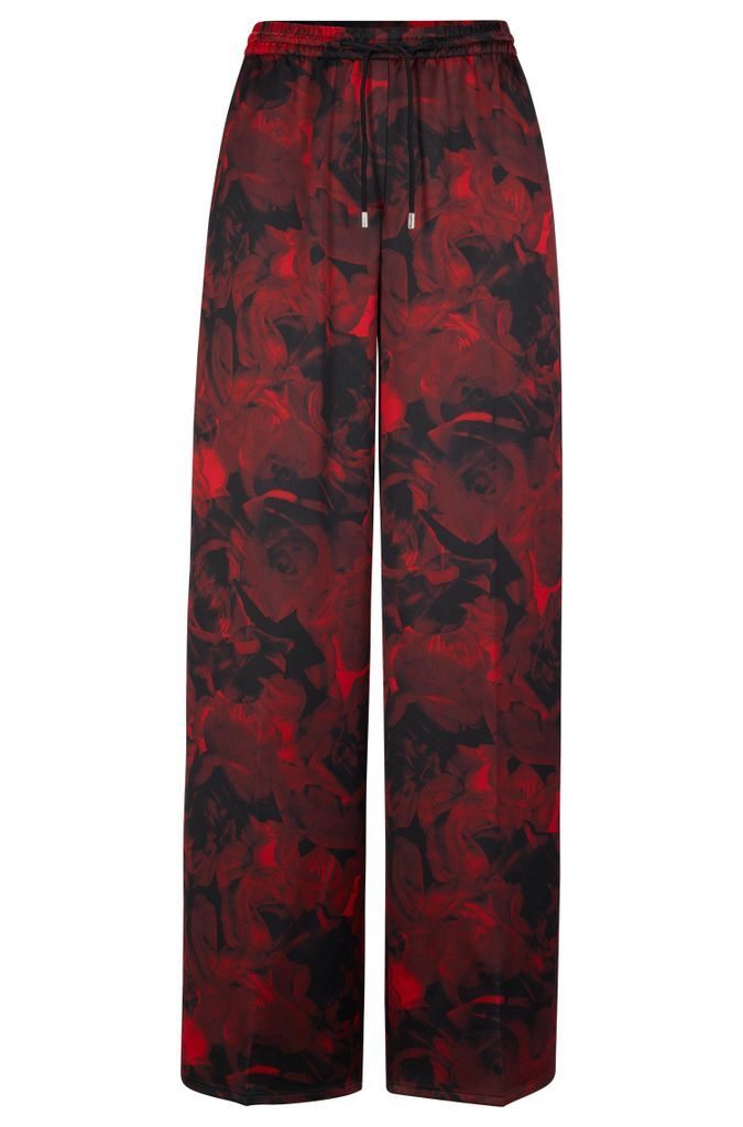 Wide-leg relaxed-fit trousers with rose print