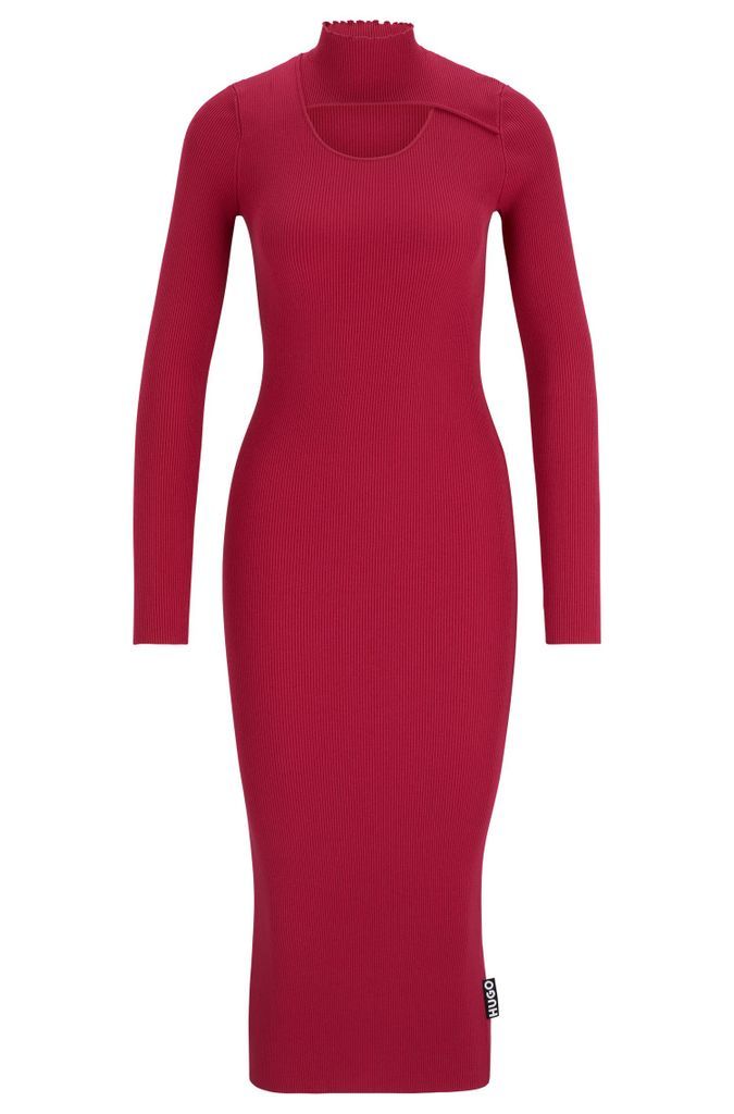 Ribbed frill-collar dress with cut-out detail