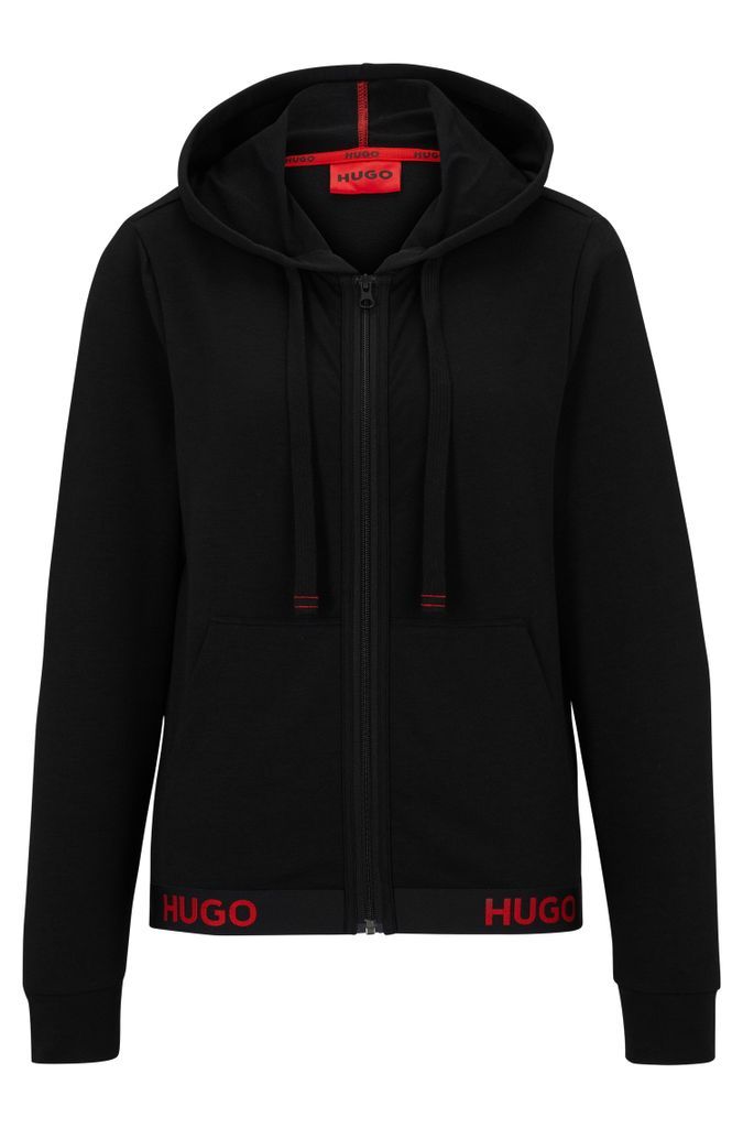 Regular-fit zip-up hoodie with logo waistband