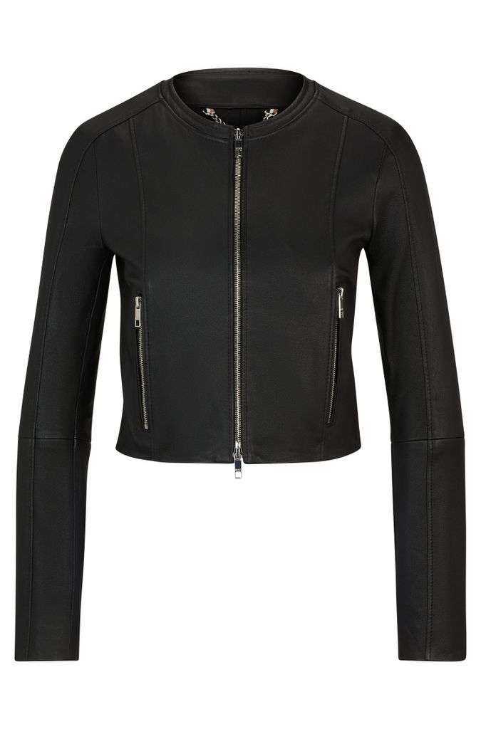 Collarless leather jacket in a slim fit