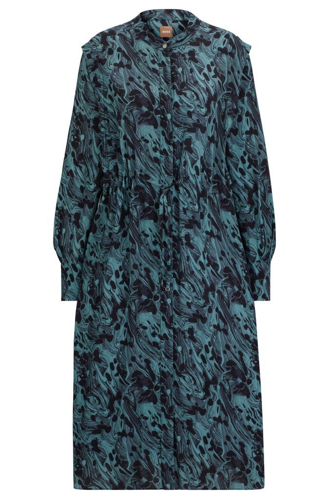 Abstract-printed dress with drawcord waist