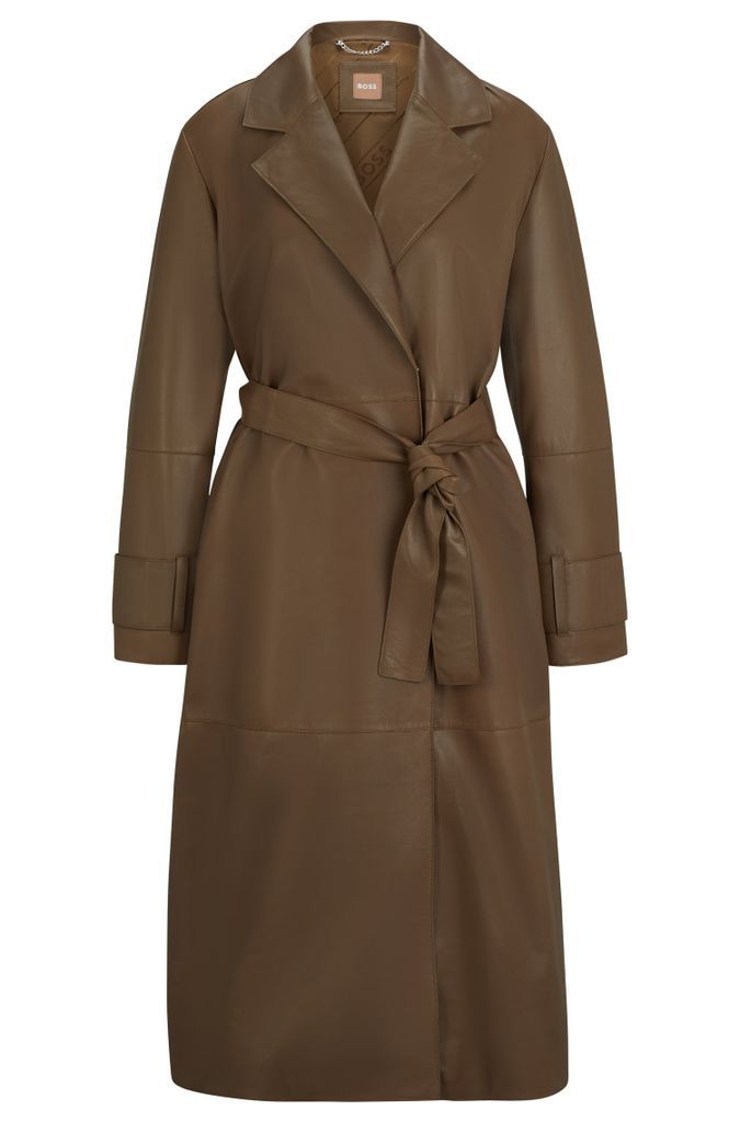 Longline belted coat in nappa leather