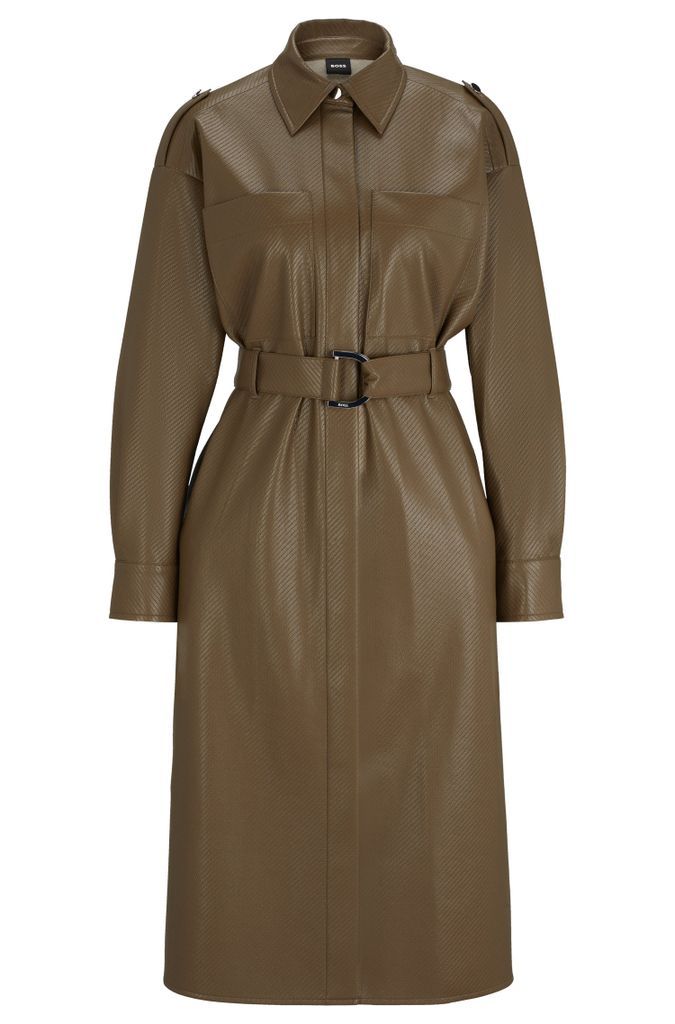 Belted shirt dress in perforated faux leather