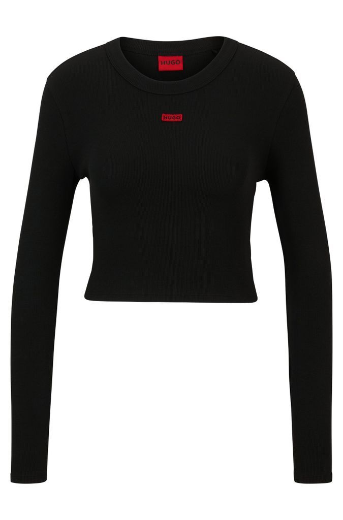 Long-sleeved cropped slim-fit T-shirt with logo label