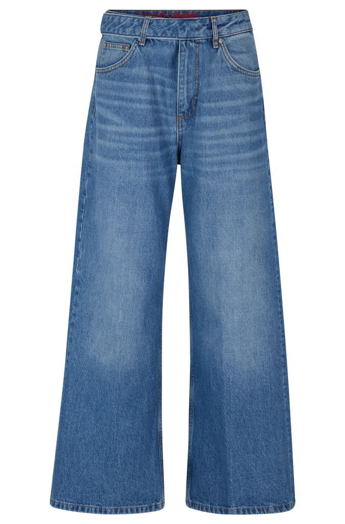 Oversized-fit wide-leg jeans in mid-blue denim