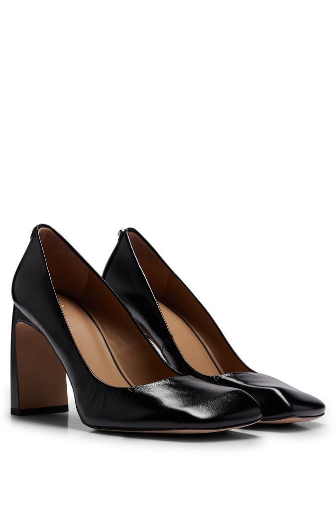 Square-toe leather pumps with 9cm block heel