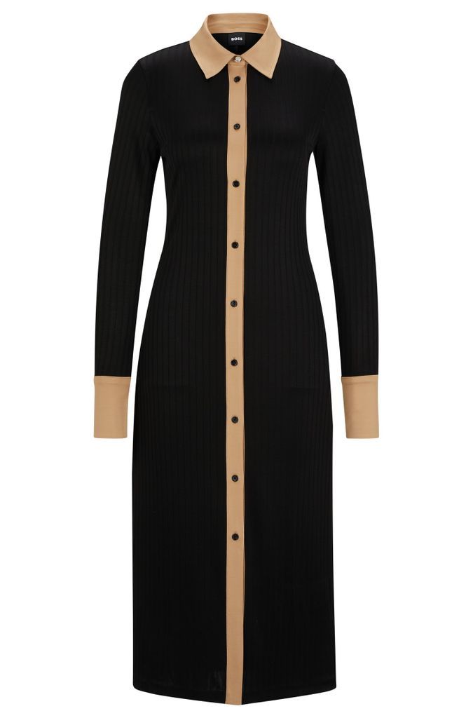 Long-length shirt-style dress in ribbed jersey