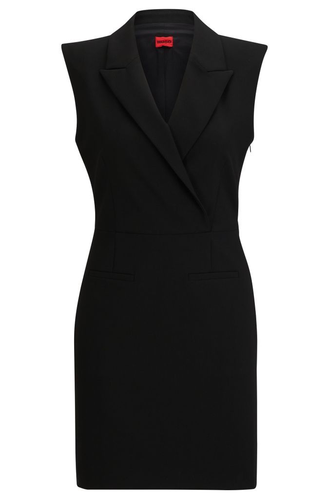 Slim-fit tailored dress with lapels and logo patch
