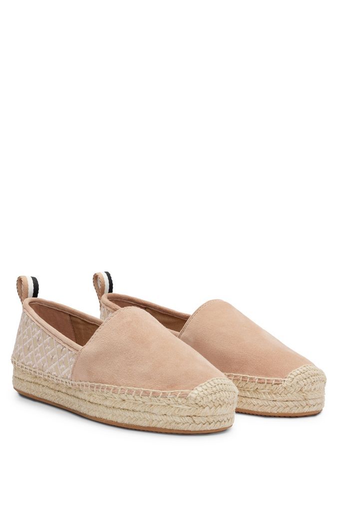 Suede slip-on espadrilles with embroidered monograms
