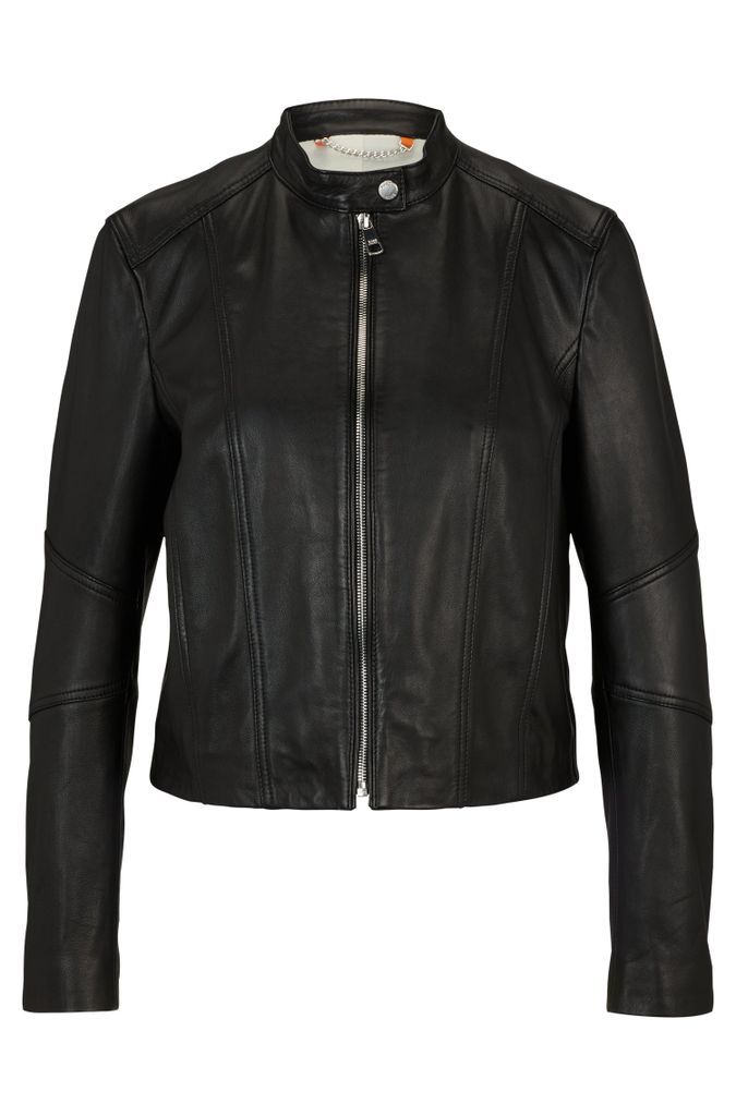 Slim-fit leather jacket with zip closure