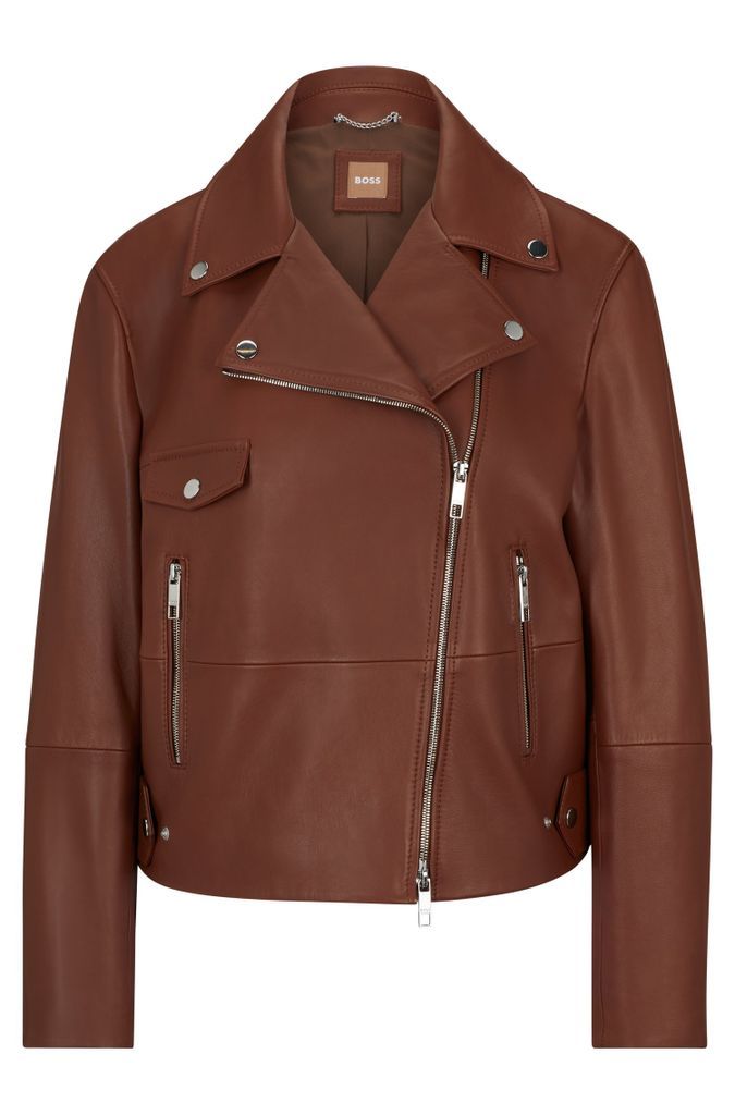 Leather jacket with signature lining and asymmetric zip