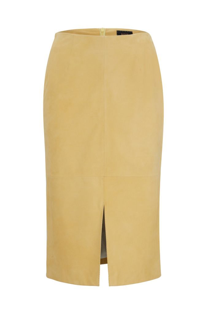 Pencil skirt in nubuck leather with front slit