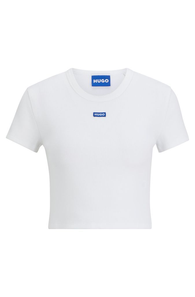 Stretch-cotton slim-fit T-shirt with blue logo label